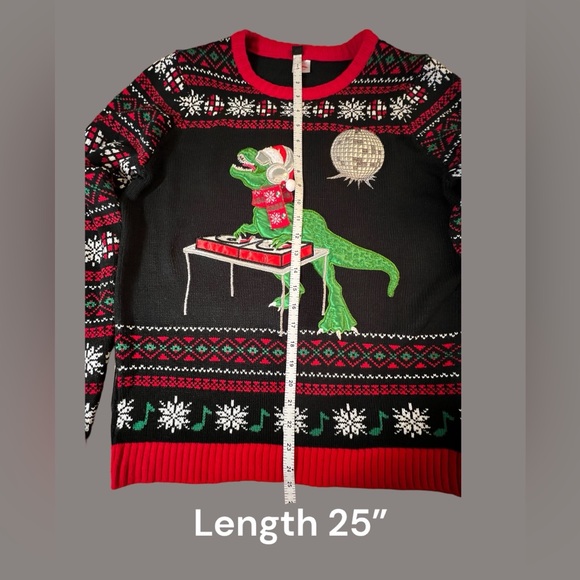 Holiday Time, Christmas Sweater, Deejay Dinosaur, Women’s Size XXL/2XL - Picture 13 of 15